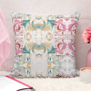 Elegant gold pink and blue marble cushion