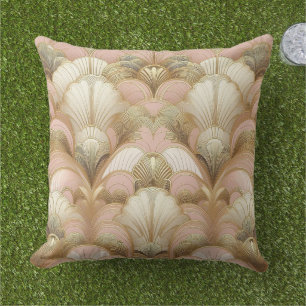Elegant Gold, Pink and White Shell Pattern Cushion