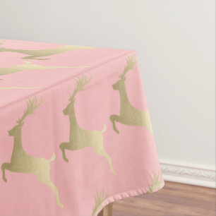 Elegant Gold Pink Christmas Reindeer Pattern Tablecloth