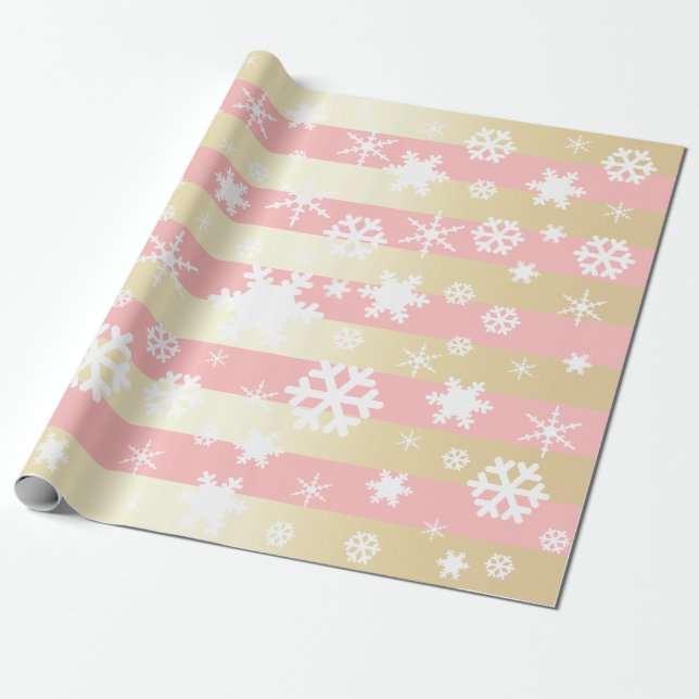 Elegant Gold & Pink Christmas Snowflake Pattern Wrapping Paper (Unrolled)