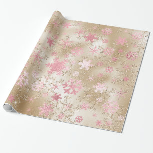 Elegant Gold & Pink Christmas Snowflake Pattern Wrapping Paper