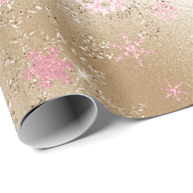 Elegant Gold & Pink Christmas Snowflake Pattern Wrapping Paper (Roll Corner)