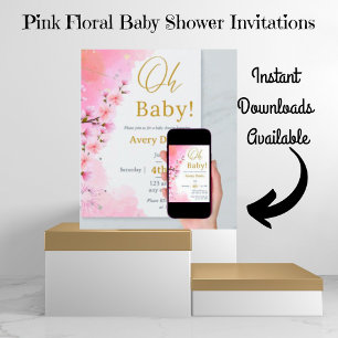 Elegant Gold Pink dogwood floral Baby Shower  Invitation