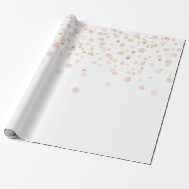 Elegant Gold Pink Dot Confetti  Wrapping Paper (Unrolled)