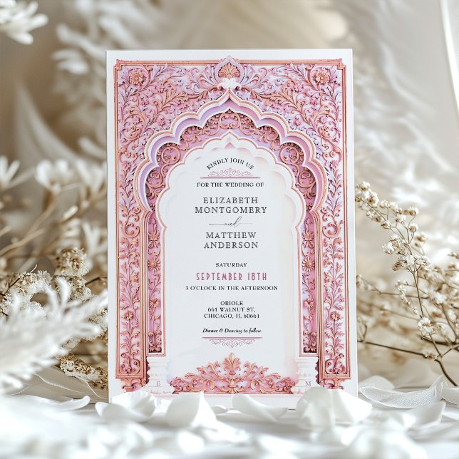 Elegant Gold & Pink Filigree Wedding Invitation (Creator Uploaded)