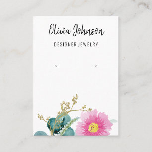Elegant Gold Pink Floral Jewellery Earring Display Business Card