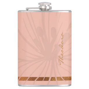 Elegant Gold Pink Floral Pattern Hip Flask