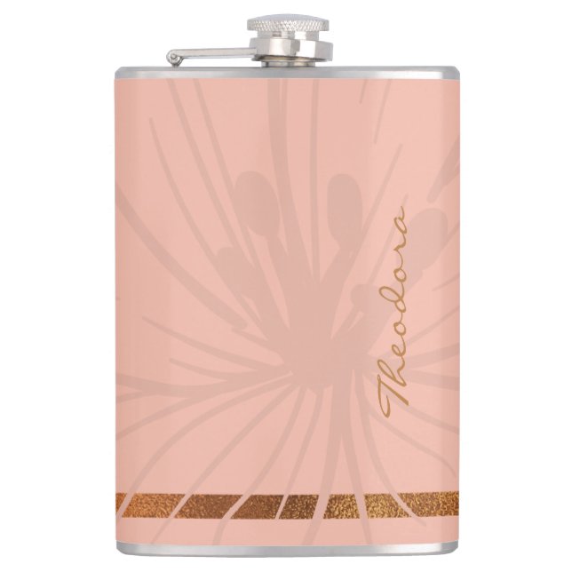 Elegant Gold Pink Floral Pattern Hip Flask (Front)