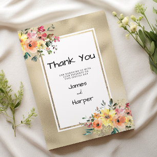 Elegant gold pink orange floral theme Thank You Invitation