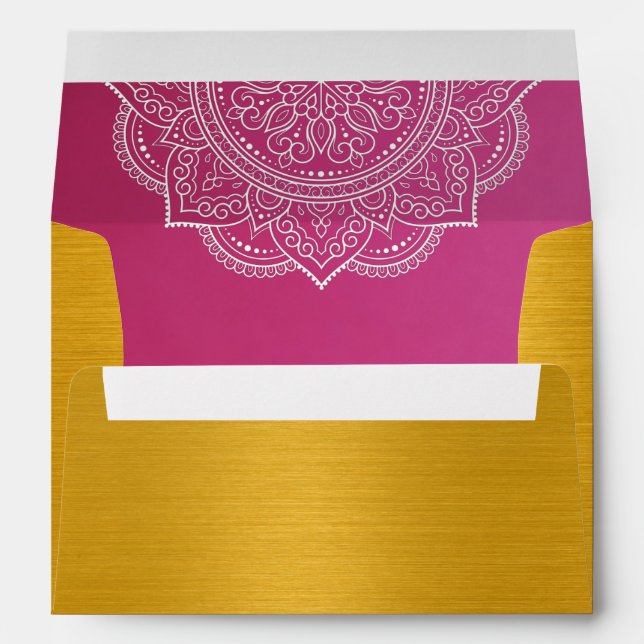 Elegant Gold Pink Paisley Indian Wedding Invitatio Envelope (Back (Bottom))