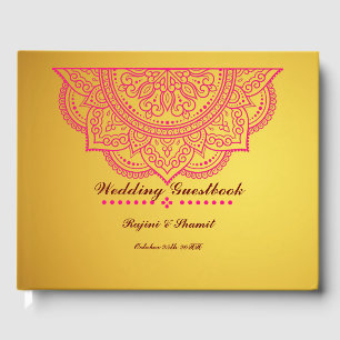 Elegant Gold Pink Paisley Mandala Guest Book