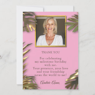 Elegant Gold Pink Photo 50 Fabulous Birthday Thank You Card