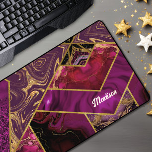 Elegant gold pink purple glitter girly desk mat
