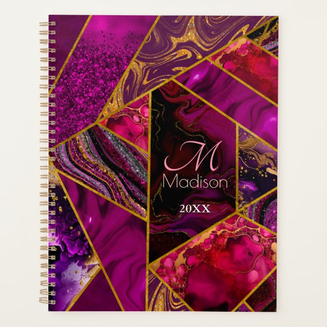 Elegant gold pink purple glitter girly planner (Front)