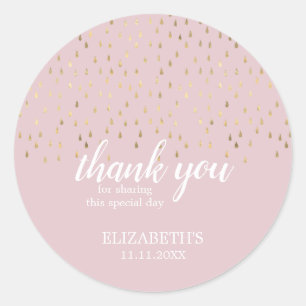 Elegant Gold & Pink Raindrops Baby Shower Classic Round Sticker