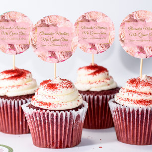 Elegant Gold Pink Rose Floral Quinceañera Classic Round Sticker