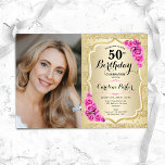Elegant Gold Pink Roses Photo 50th Birthday Invitation<br><div class="desc">Elegant floral feminine 50th birthday invitation with your photo. Glam design with faux glitter gold. Features stripes, pink roses, script font and confetti. Perfect for a stylish adult bday celebration party. Personalise with your own details. Can be customised for any age! Printed Zazzle invitations or instant download digital printable template....</div>