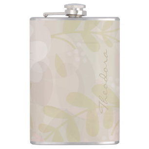 Elegant Gold Pink Violet Abstract Floral Hip Flask