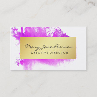 Elegant Gold Pink Watercolor Brushstrokes Business Card