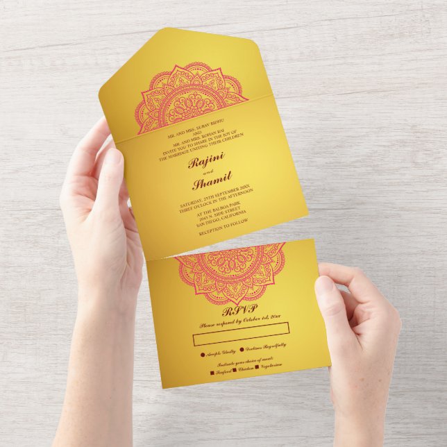 Elegant Gold Pink Wedding (no Env needed)  All In  All In One Invitation (Tearaway)
