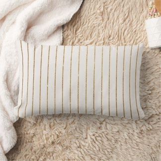 Elegant Gold Pinstripe ,White and Gold Stripes Lumbar Cushion