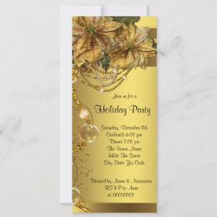 Elegant Gold Poinsettia Black Gold Christmas Party Invitation