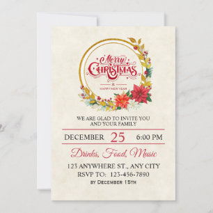Elegant Gold & Poinsettia Christmas Party Invitation