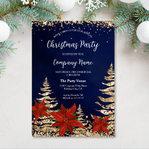 Elegant Gold Poinsettia Corporate Christmas Party Invitation