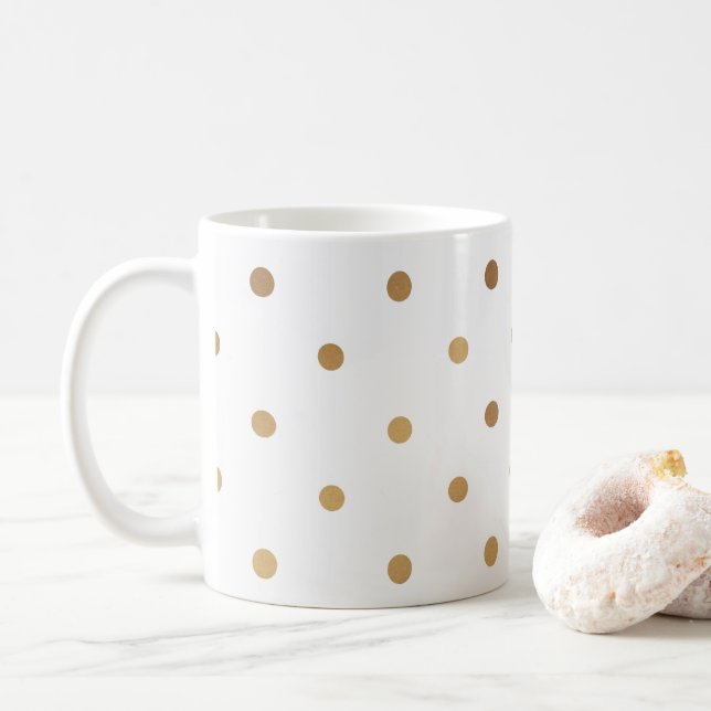 "Elegant Gold Polka Dots" Coffee Mug (With Donut)