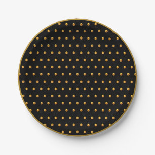 Elegant Gold Polka Dots on Black Paper Plate