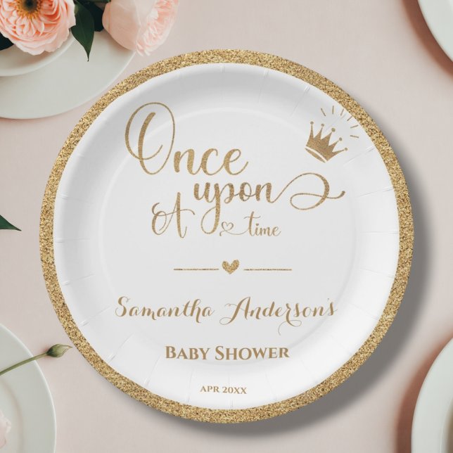 Elegant Gold Princess Once Upon A Time Baby Shower Paper Plate (Creator Uploaded)