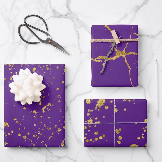 Elegant Gold Printed Splashes and Streaks Pattern Wrapping Paper Sheet (Front)