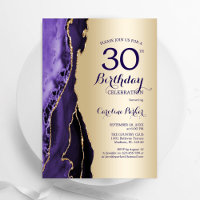 Elegant Gold Purple Agate 30th Birthday