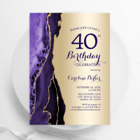 Elegant Gold Purple Agate 40th Birthday