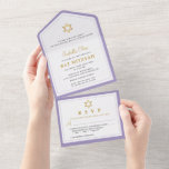 Elegant Gold Purple Bat Mitzvah All In One Invitation<br><div class="desc">Elegant Gold Purple Bat Mitzvah All in One Invitation</div>
