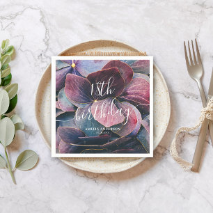 Elegant Gold Purple Blue Hydrangeas 18th Birthday Napkin