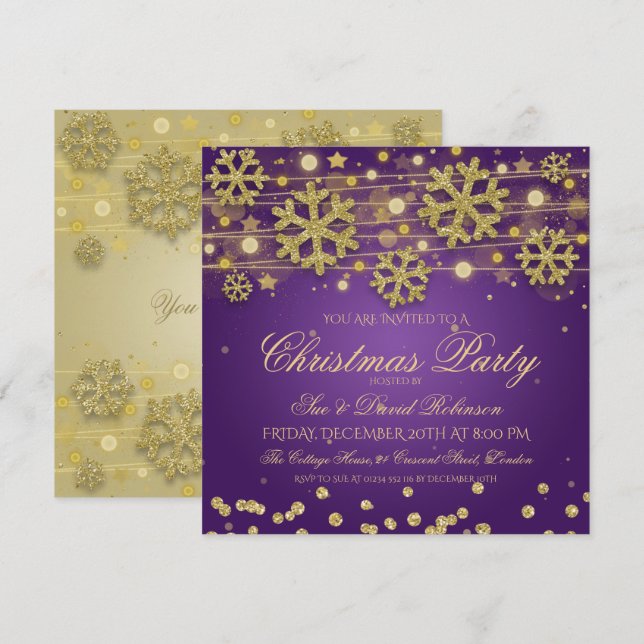 Elegant Gold & Purple Christmas Holiday Party Invitation (Front/Back)