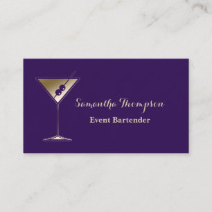 Elegant Gold Purple Event Bartender Business Card