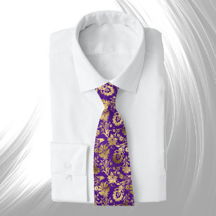 Elegant Gold Purple Floral Tie