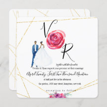 Elegant Gold Purple Floral Wedding Invitation