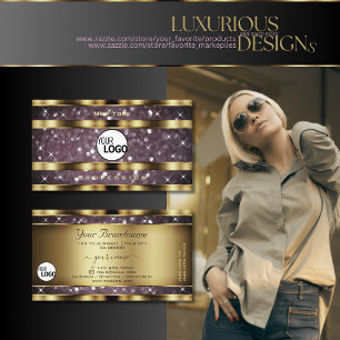 Elegant Gold Purple Glitter Sparkle Stars add Logo Business Card