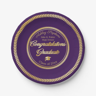 Elegant Gold   Purple Grad Cap Class of 2019 Paper Plate