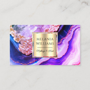 Elegant Gold Purple Marble Agate Geode QR Code  Business Card