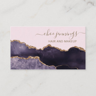 Elegant Gold Purple Marble Script Abstract  Business Card