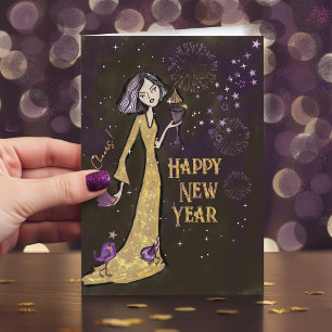 Elegant Gold & Purple New Year Card   Corporate