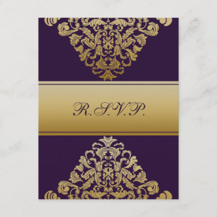elegant gold purple wedding RSVP Card