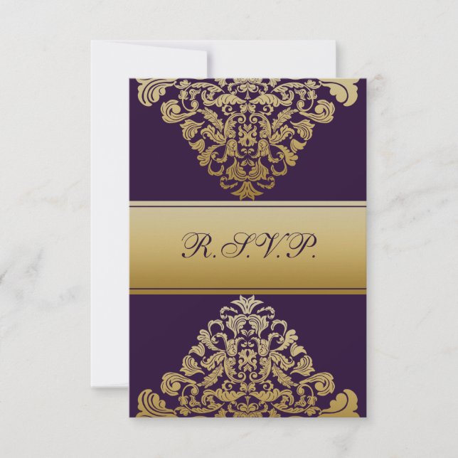 elegant gold purple wedding RSVP Standard 3.5 x 5 Card (Front)