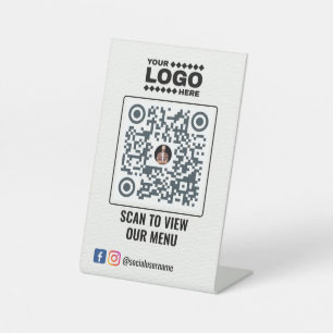 Elegant Gold QR Code Menu Sign: No Contact Tableto Pedestal Sign