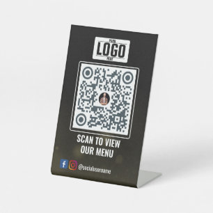 Elegant Gold QR Code Menu Sign: No Contact Tableto Pedestal Sign