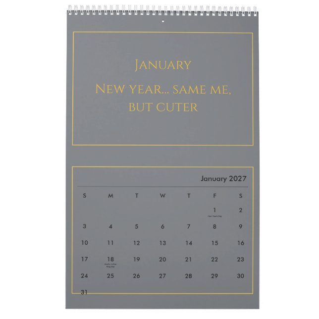 Elegant Gold Quote Calendar 2026 (Jan 2027)